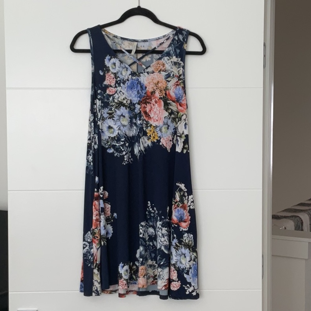 Floral Sleeveless Dress - Navy
